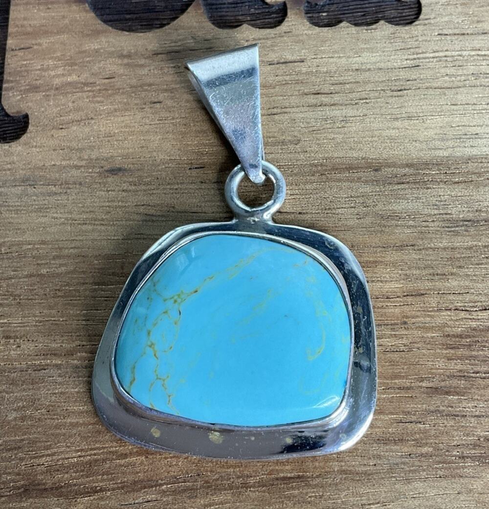 Vintage Sterling Silver Turquoise Pendant Modernist Southwest Statement 14g!